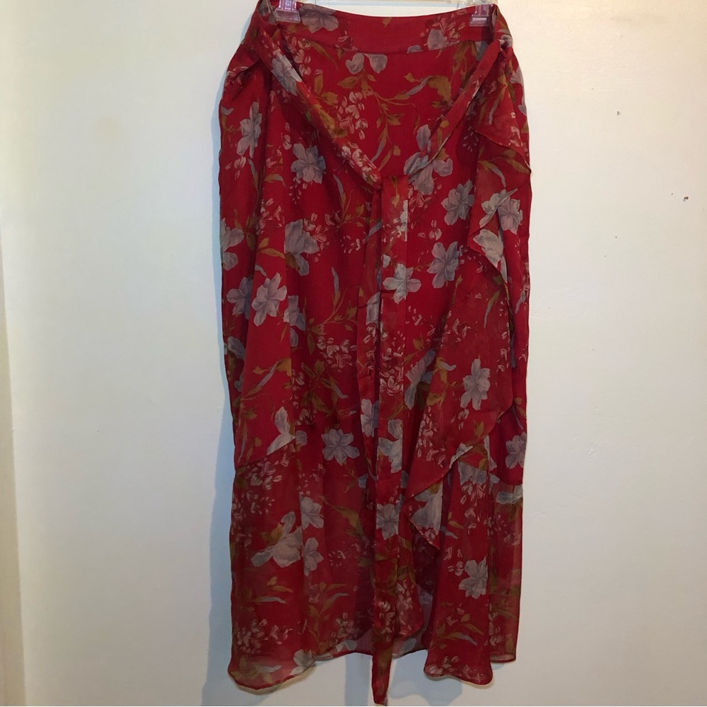 Vince Camuto Floral Wrap Midi/Maxi Skirt in Red; size 14W.